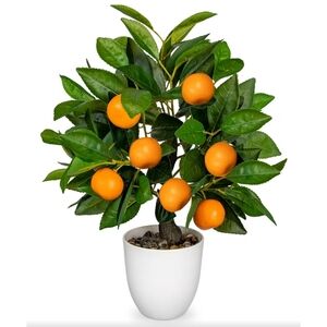 NWT Faux Orange Tangerine Potted Tree Plant 16" Height In White Pot